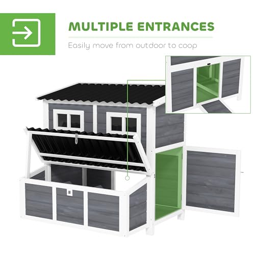 PawHut Wooden Chicken Coop, 39" Chicken House with Nesting Box, Pull-Out Tray, Waterproof Roof, Hen House Outdoor Poultry Cage for 2-4 Chickens, Rabbits, Small Animals, for Backyard, Light Gray