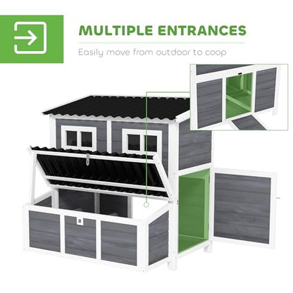 PawHut Wooden Chicken Coop, 39" Chicken House with Nesting Box, Pull-Out Tray, Waterproof Roof, Hen House Outdoor Poultry Cage for 2-4 Chickens, Rabbits, Small Animals, for Backyard, Light Gray