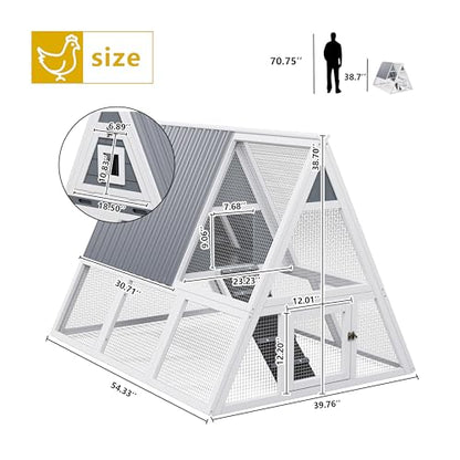 Large Chicken Run Coops with Nesting Boxes Outdoor for 4-6 Chickens Wooden Duck Rabbit Hen House A-Frame Quail Cages with Removable Tray Ramp and Weatherproof Roof for Backyard Outside (White2) - color: White2
