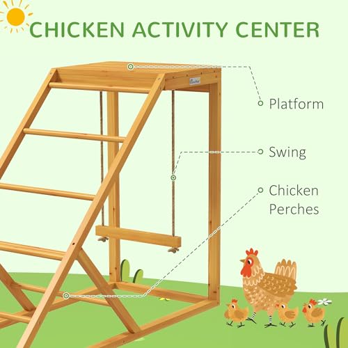 PawHut Chicken Activity Play for Healthy & Happy Animals, Swing Set with Chicken Perches & Hen Ladder, Chicken Coop Toy, Yellow - color: Yellow