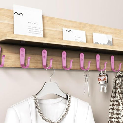 BREYDROK 20PCS Pink Heavy Duty Single Prong Metal Wall Hooks for Coats, Towels, Backpacks, Hats, Dog Leashes (20 Hooks + 40 Screws) - color: 20pcs + Pink