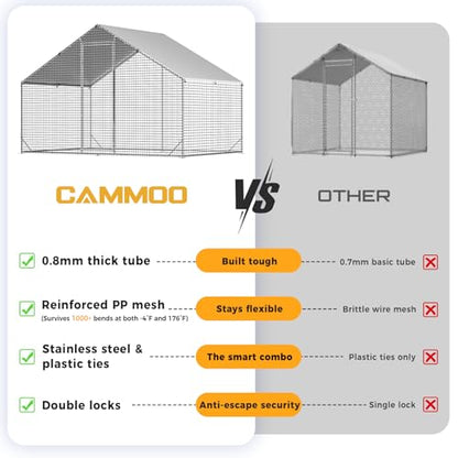 CAMMOO Metal Chicken Coop with Run, 9.8x6.6x6.6ft Walk-in Chicken Run for Yard with Cover, Upgrade Double Lock & Tough Mesh, Stainless Steel Ties, Easy Assembly, Chicken Pen for Ducks, Rabbits - size: 9.8'L x 6.6'W x 6.6'H