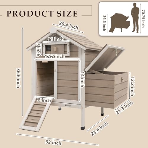 Ketive Chicken Coop Chicken House Outdoor with Removable Trays, Wooden Rabbit Hutch Poultry Cage with Nesting Box, Indoor Hen House Chicken Cage with Ramp for Garden Backyard (32"L x 23.6"W x 36.6"H) - size: 32"L x 23.6"W x 36.6"H
