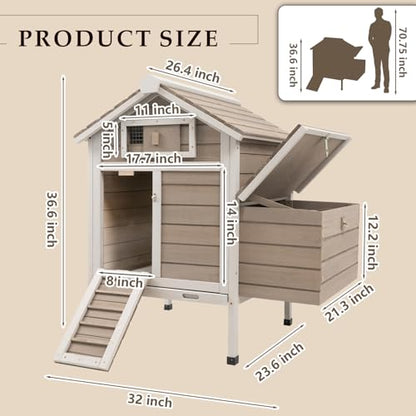 Ketive Chicken Coop Chicken House Outdoor with Removable Trays, Wooden Rabbit Hutch Poultry Cage with Nesting Box, Indoor Hen House Chicken Cage with Ramp for Garden Backyard (32"L x 23.6"W x 36.6"H) - size: 32"L x 23.6"W x 36.6"H