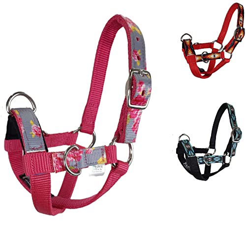 Tahoe Tack Nylon Overlay Sheep and Goat Training Halter with Padded Noseband - 6 Month Warranty - color: Grey Floral, size: Medium Sheep/Goat