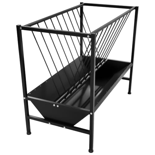 Heavy Duty 2-in-1 Pasture Hay Feeder, Livestock Feeder 70 Gallon, Galvanized Metal Goat Feeder with 2 Trays, Hay Grain Livestock Feeder for Sheep, Calf, Cow and Horse - color: Black Carbon Steel