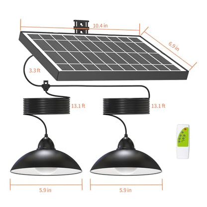 Lightonight Dual Head Solar Pendant Light | Indoor Outdoor, Remote IP65 Waterproof Dusk to Dawn Solar Shed Lamp for Gazebo, Barn, Stables, Tents