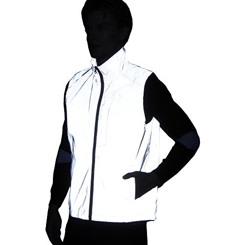 LZLRUN Reflective Vest Jacket Casual Hiphop Windbreaker Night Sporting Coat Hooded Fluorescent Clothing - size: Medium