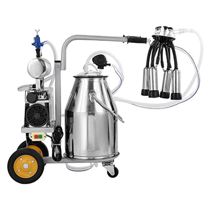 VEVOR Goat Milking Machine, 12 L 304 Stainless Steel Bucket, Electric Automatic Pulsation Vacuum Milker, Portable Milker with Food-Grade Silicone Cups and Tubes, Adjustable Suction for Cows and Sheep | Automatic Pulsation Vacuum, Portable Milker with Food
