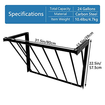 Horse Hay Feeder, 31.5'' Long Livestock Hay Feeder with 24 Gallon Large Capacity, Carbon Steel Wall Mounted Hay Rack for Horses, Sheep, Goats, Indoor Outdoor Uses - size: 31.5INCH