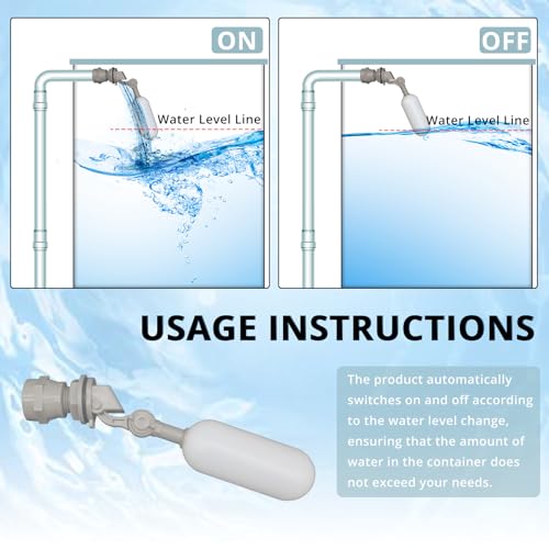 MARKERELE 4PCS 1/2 Inch Float Ball Valve Plastic with Adjustable Arm- Water Level Automatic Control Float Valve for Water Tank, Pool, Livestock Troughs