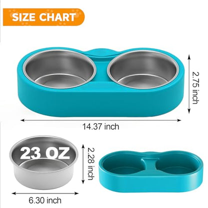 Pet Heated Bowl for Cat Dog, Freeze-Proof Warming Animal Food Feeder with Anti-Chew Cord,Waterproof & Thermostat Heating Bowls Removeable, (2 x 23 fl oz, Blue)