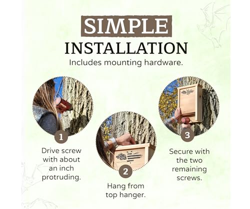 Made in USA, Premium-Grade Red Cedar Bat House, 2 Chamber Bat Box, Easy-to-Install Wooden Bat House Kit, Weather-Resistant Bat Houses for Outdoors, Includes Mounting Screws - Applewood Outdoor - style: 2 Chamber Cedar