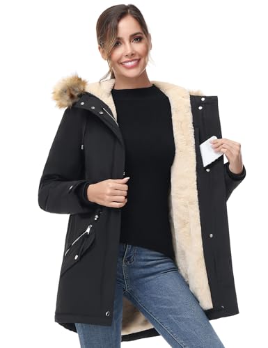 ANOTHER CHOICE Women's Hooded Winter Coat Waterproof Parka Jacket Warm Sherpa FLeece Lined Winter Parka Coat - color: Black-new, size: 3X-Large