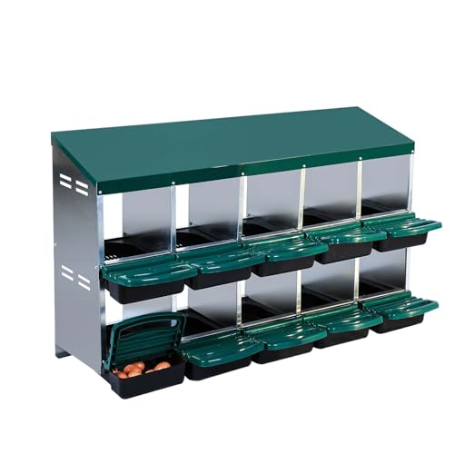 Chicken Nesting Box, 10 Compartment Roll Away Egg Laying Box for Hens, Wall Mounted & Freestanding (2 Modes of Use), Easy Egg Collection, Cleanable Pull Out Nesting Box, Grn, NL - color: Green, size: 10 - Slot
