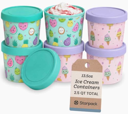 Starpack Freeze The Day Ice Cream Containers for Freezer (6-Pack, 13.5oz) - Dessert Single Serve with Silicone Lids - BPA-Free, Airtight, Reusable for Homemade Ice Cream, Sorbet, Kawaii Pink & Green - color: Kawaii Pink & Green, size: 6-Pack 13.5oz