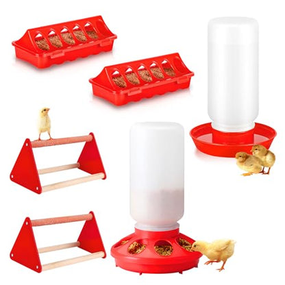 6 Pack Chick Feeder and Waterer Set - Chick Starter Kit with Mini Perch, Automatic Chicken Waterer & Feeder for Ducks/Quail, Coop Brooder Supplies for Small Poultry