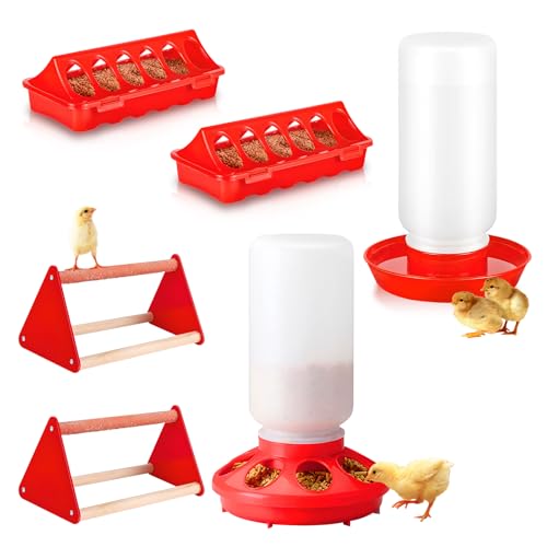 6 Pack Chick Feeder and Waterer Set - Chick Starter Kit with Mini Perch, Automatic Chicken Waterer & Feeder for Ducks/Quail, Coop Brooder Supplies for Small Poultry