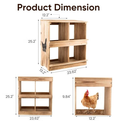 Nesting Boxes for Chickens - Wooden Chicken Nesting Box for Poultry Heavy Duty 4 Compartments Laying Eggs Nest Box Wall Mount for Chickens, Hens, Ducks