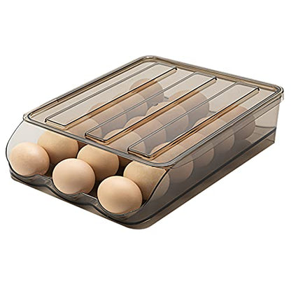 Egg Holder for Refrigerator Auto Scrolling Organizer Plastic Stackable Storage Container Reusable Clear Tray Box Basket Bin Lid Drawer Carrier Keeper(1 Layer) - size: 1 layer