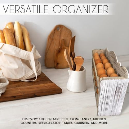 White Premium Pine Wooden Egg Holder 2-Tier Durable 24-Egg Storage Solution Ideal for Modern and Rustic Kitchen Fresh Eggs - color: White