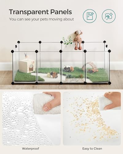SONGMICS 20 Panels Pet Playpen with Floor, Small Animal Playpen, Pet Fence Indoor, DIY Plastic Enclosure for Guinea Pigs, Bunny, Hamsters, Hedgehogs, 49.2 x 24.8 x 16.5 Inches, White ULPC001W01 - color: White, style: 20 Panels - 49.2"L x 24.8"W x 16.5"H
