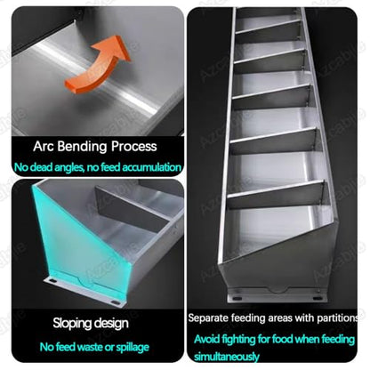 Portable Stainless Steel Hog Trough Feeder with Divider, 2-Hole No-Spill Design, Large Capacity Livestock Feeder for Hay & Grain, Ideal for Swine & Chicken Coop,2meter/8hole - size: 2meter/8hole