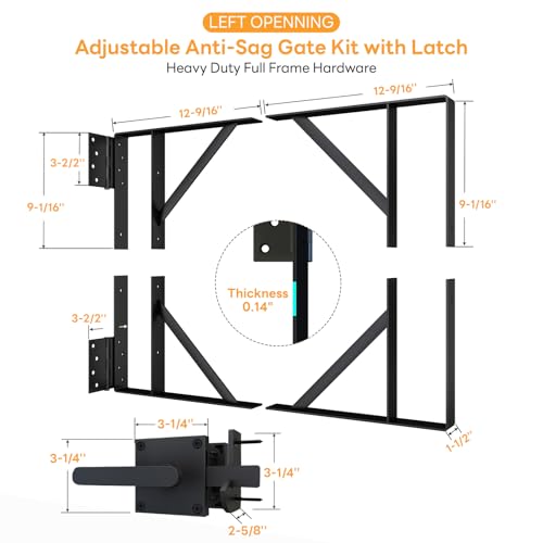 DIYHD Heavy Duty Anti-Sag Gate Kit with Left-Opening Latch, Adjustable Bracket Gate Frame Hardware for Wooden Fence or Patio, Fits 24"-60" Wide, Works with 2x4 Lumber (Wood Not Included) - size: Kit + Left Open Latch