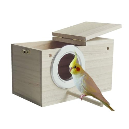 Parakeet Nesting Box Bird Nest Breeding Box with Perch | 7.87 X 4.72 X 4.72 inch Parrot Mating Box Wood Bird House Aviary for cage (S Horizontal Wood) - style: S Horizontal Wood