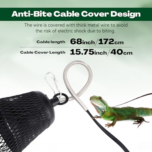 Retisee 2 Pcs Reptile Heat Lamp Cap Reptiles Anti-Scald Lampshade with Power Switch and Anti-bite Hook for Lizards Snakes Chicks, Bulb 100w Not Included