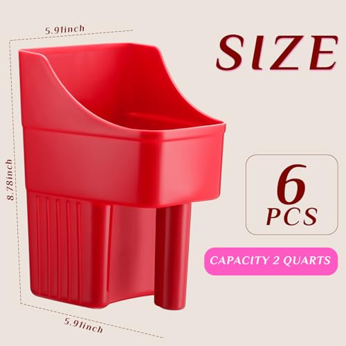 Baderke 6 Pcs Plastic Feed Scoop Enclosed Feed Scoop with Measure Marks Heavy Duty Durable Stackable for Horse Goat Ranchers Livestock Homesteaders Feeding Supplies (Red) - color: Red