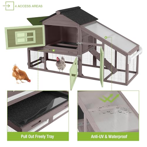 GUTINNEEN Chicken Coop Mobile Hen House Wooden with Run Poultry Cage with Nesting Box,Field Grey - color: Field Grey
