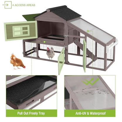 GUTINNEEN Chicken Coop Mobile Hen House Wooden with Run Poultry Cage with Nesting Box,Field Grey - color: Field Grey