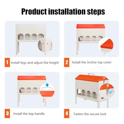 15Lb Automatic Chicken Feeder, Metal Gravity Chicken Feeder | Poultry Feeder Trough for Chickens Turkeys Quails, Chicken Coop Feeder, with 10 Feeding Openings Adjustable Legs