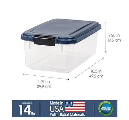 IRIS USA Airtight Dog Food Storage Container, Up to 14 lbs, Dog Cat Bird and Other Pet Food Treats Storage Bin, Dog Cat Wet Food Cans, Keep Fresh, BPA Free, Stackable, Navy - size: 14 lbs