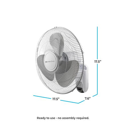 Comfort Zone 16-Inch Fan with Remote Control – Quiet 3-Speed Oscillating Indoor Fan with 90° Wide-Angle Airflow, Timer & Sleep Modes – Space-Saving Wall Fan for Bedroom, Home Gym & Office, White - style: 16" with Remote
