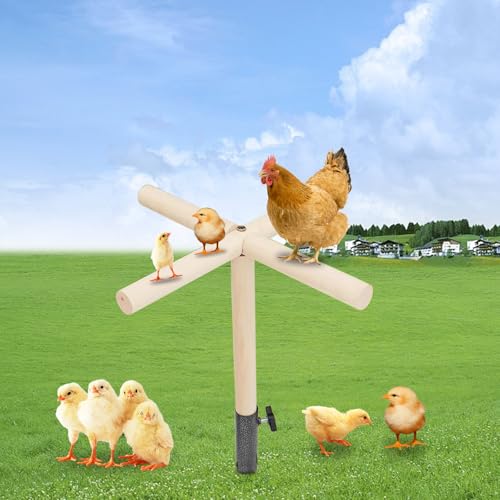 Chicken Perch Toy for Coop - Wooden Stand with Metal Plug - Backyard Poultry Accessory for Roosters, Chicks, Parrots - Fun Chicken Coop Swing