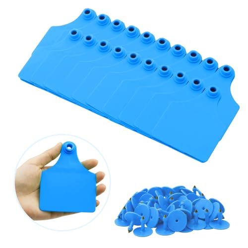 100PCS Blank Cattle Ear Tags TPU Precision Large Size Livestock Identification Ear Tags for Cattle Cows Pigs Hog Goats Sheep Calf Animal (Blue) - color: Blue