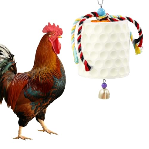 Oooct Large Chicken Chewing Toy, Chick Beak Grinding Calcium Stone with Bells, Chicken Coop Accessories, Cage Toys for Cockatiel Parakeet Parrot Budgies Rat Hamster Rabbit Bunny Green - color: White