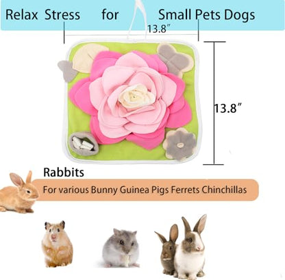 Rabbit Foraging Mat Snuffle Mat for Small Animals Bunny Puzzle Toys Pets Interactive Feeding Mat for Guinea Pigs Hedgehog Chinchilla Puppies (Pink) - color: Pink