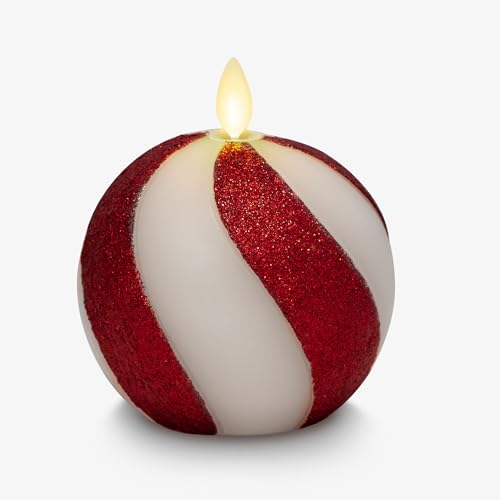 Luminara - Flameless Holiday Crystal Beads Glitter Sphere Candle - Candy Cane Red - Pack of 1-4x4.25 - Auto Timer Built-in 5-Hour Timer Indoor Use - color: Candy Cane Red