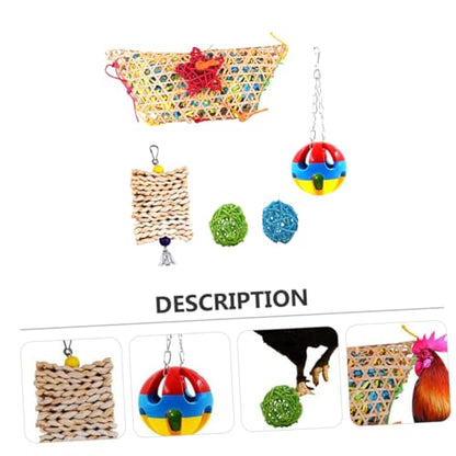 5PCS Chicken Set for Hens and Parrots Hanging Chewing and Feeder for Bird Exercise and Entertainment Hanging for Poultry and Pet Birds Random Color