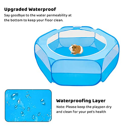 Amakunft Small Animal Pop-Up Playpen with Mesh Cover, 47'' x 23.6'' x 15'' Chicken Brooder Box, Play Pen Indoor Outdoor for Guinea Pigs, Bunny, Rabbits, Ferrets, Chinchillas, Kittens - color: Light Blue