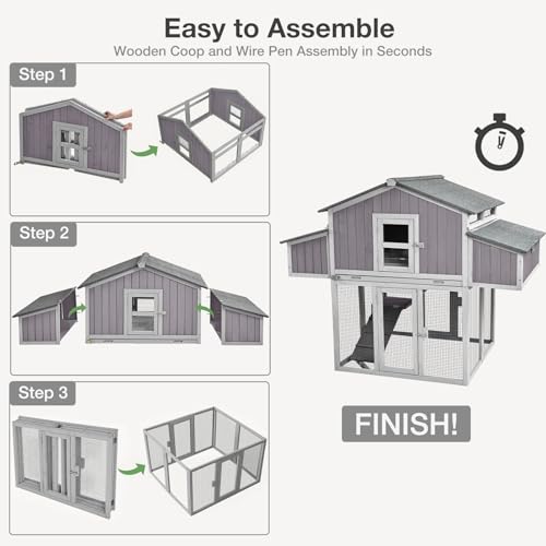 Large Chicken Coop - Unique Folding Design for Easy to Set Up - Chicken House for Outdoor with Two Nesting Box, Leakproof Pull-on Tray, and UV-Resistant Roof Panel