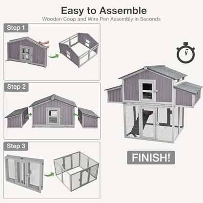 Large Chicken Coop - Unique Folding Design for Easy to Set Up - Chicken House for Outdoor with Two Nesting Box, Leakproof Pull-on Tray, and UV-Resistant Roof Panel