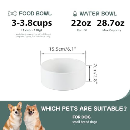 Havniva 6.1” Ceramic Dog Bowls, Dog Food and Water Bowl for Small & Medium Dogs, Durable Dog Water Bowl with Non-Slip Rubber Base Large Capacity Pet Feeding Bowl - color: Matte White, size: 6.1 Inch