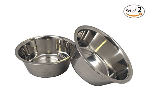 Top Dog Chews - Two Large Stainless Steel Dog Bowl Set, Water & Food Dish for Any Sized Dog. No Stickers, 8", 2 Quarts, 64 OZ, 8 Cups.