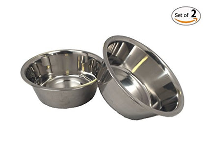 Top Dog Chews - Two Large Stainless Steel Dog Bowl Set, Water & Food Dish for Any Sized Dog. No Stickers, 8", 2 Quarts, 64 OZ, 8 Cups.