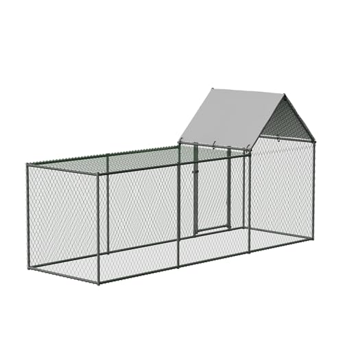 Chicken Coop, Large Metal Chicken Run, Outdoor Chicken Pen with Waterproof and Anti-UV Cover, Walk-in Chicken House with Lockable Door, for Yard, Farm Use, 10' W x 3.3' D x 5' H