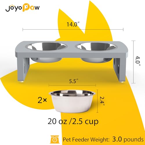 Elevated Dog Bowls, Bamboo Raised Dog Bowl for Dogs, with 2 Stainless Steel Bowls (Grey, Small: 4'' Tall-20oz Bowl) - color: Grey, size: Small: 4'' Tall-20 oz Bowl